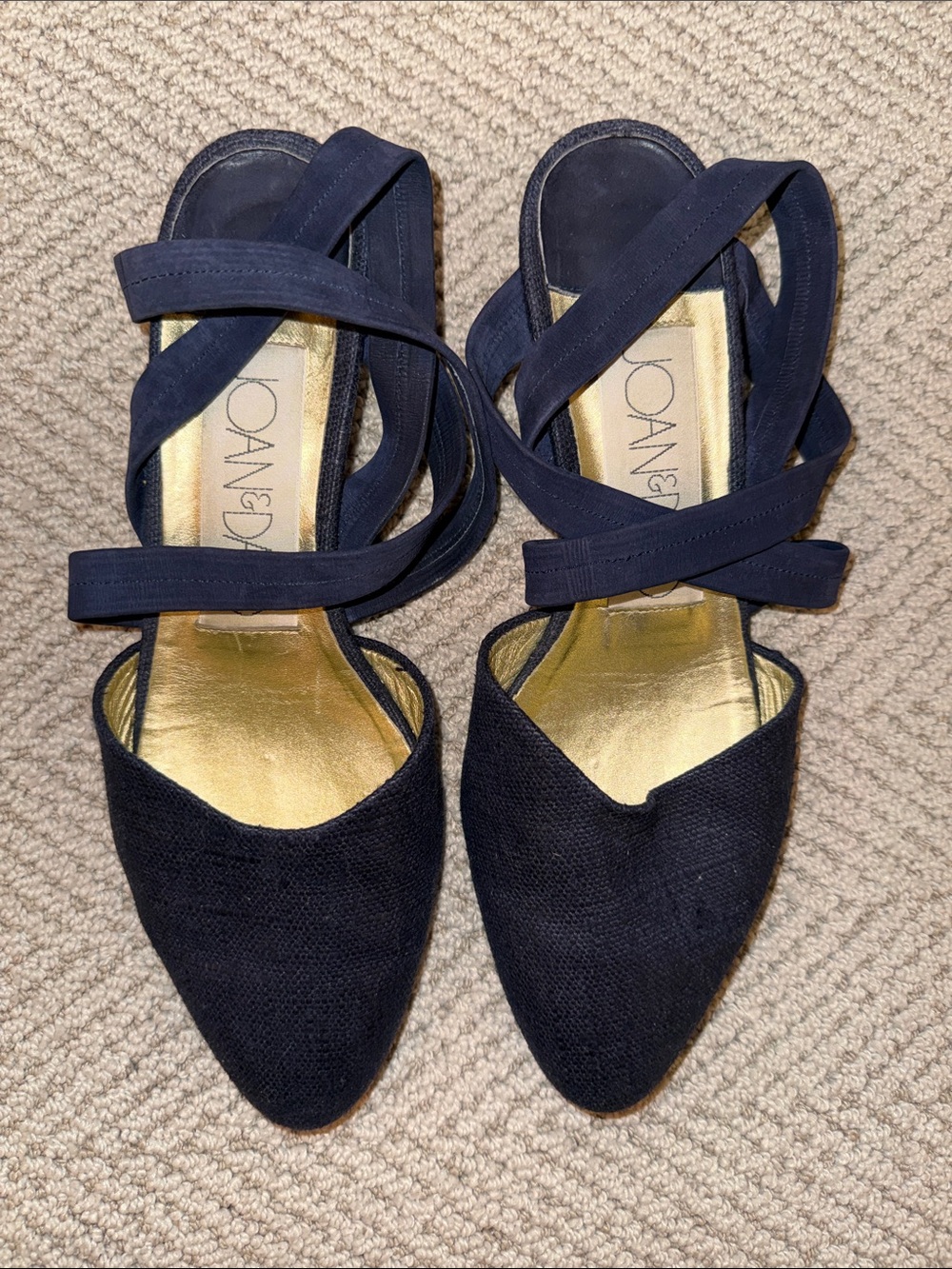 Joan & David Navy Crisscross Pointed-Toe Sling-back Kitte Heels